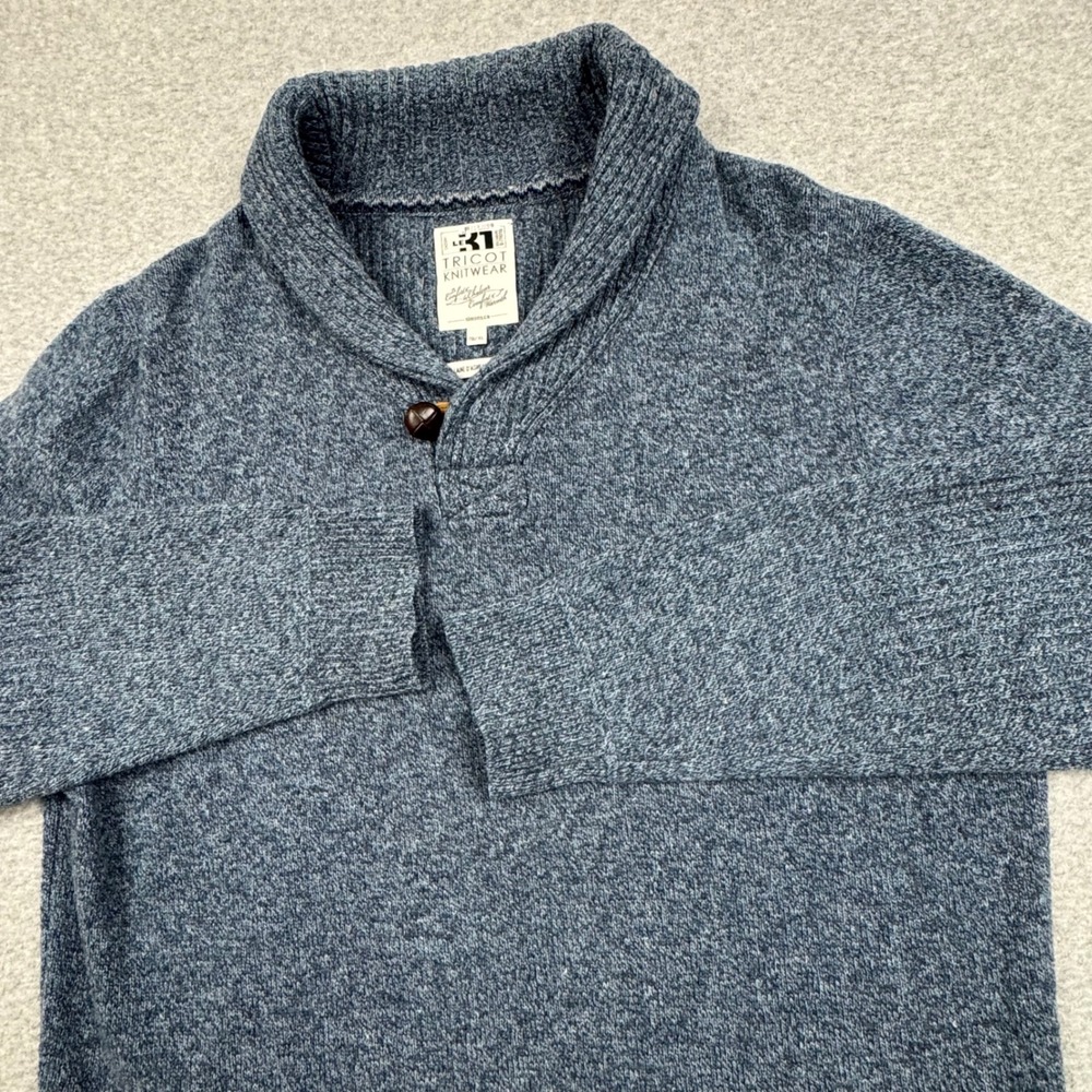 Le 31 Tricot Knitwear Mens XL Blue Lambswool Shawl Collar Toggle Sweater Preppy